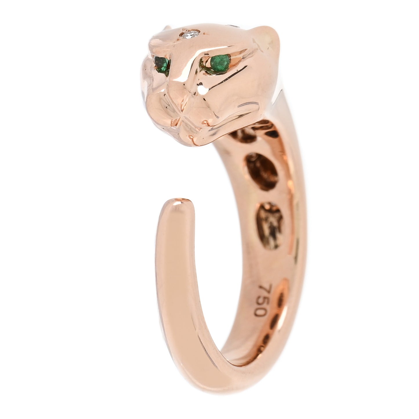 18K Rose Gold Diamond Emerald Panther Ring 47 4