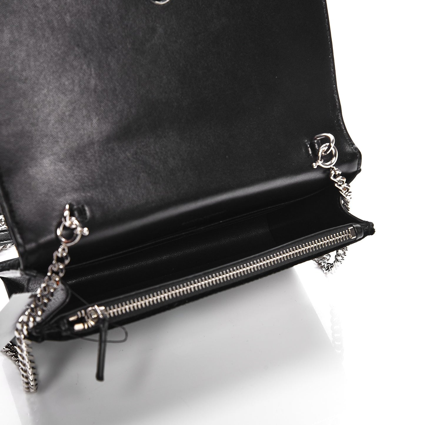 Velvet Crystal Monogram Tassel Chain Wallet Black