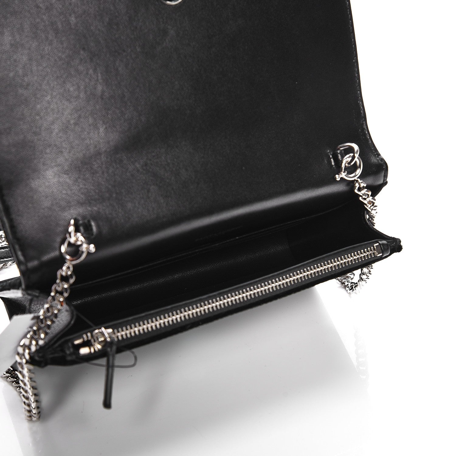 Saint Laurent Velvet Crystal Monogram Tassel Chain Wallet Black 5 of 6