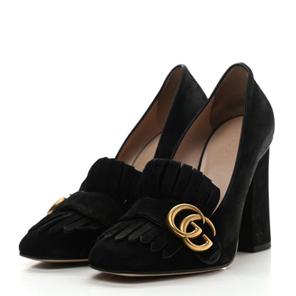 Gucci Kid Scamosciato GG Marmont Fringe 105mm Loafer Pumps 36 Black 3 of 12