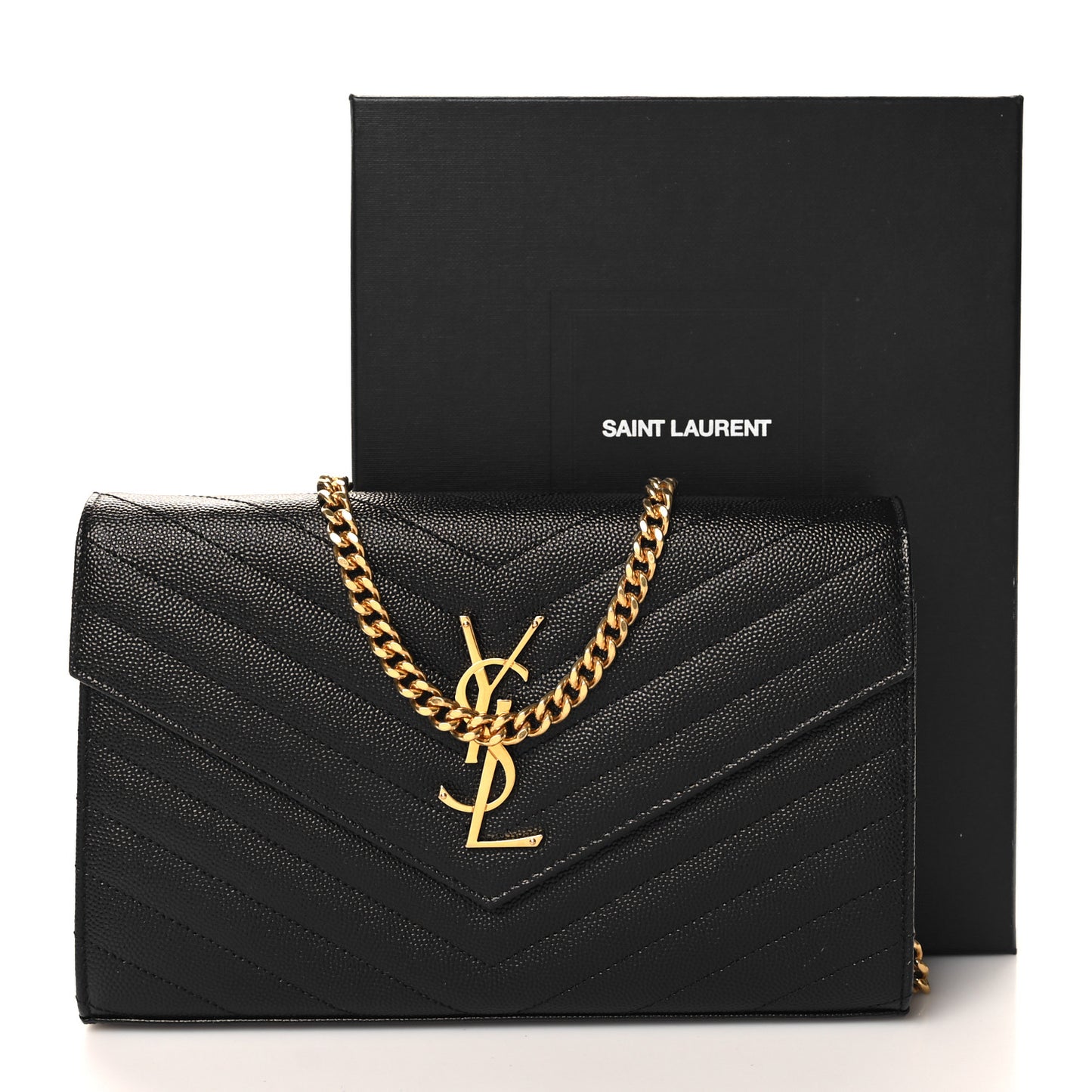 Grain De Poudre Matelasse Chevron Monogram Chain Wallet Black