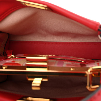 Fendi Vitello Seta Canvas FF Embroidered Peekaboo Iconic Satchel Rosso Cardinale Multicolor 6 of 11