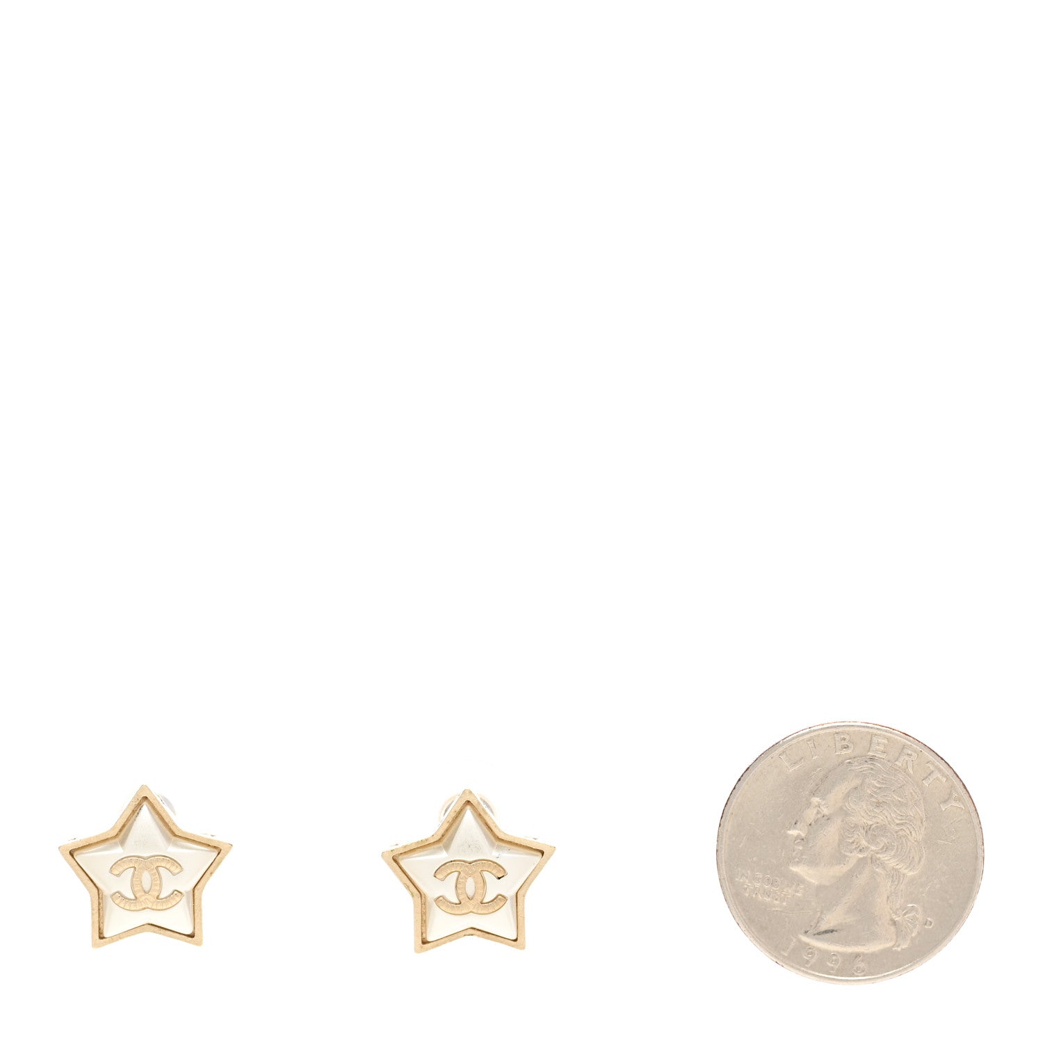 Chanel Resin Metal CC Star Earrings Gold Pearly White 2 of 4