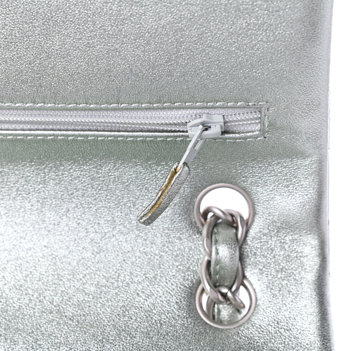 Metallic Lambskin Quilted Jumbo Double Flap Silver