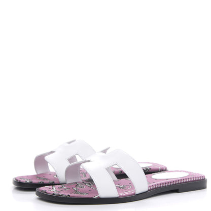 Hermes Box Calfskin White Bois De Rose Oran Sandals 36.5 White 3 of 9
