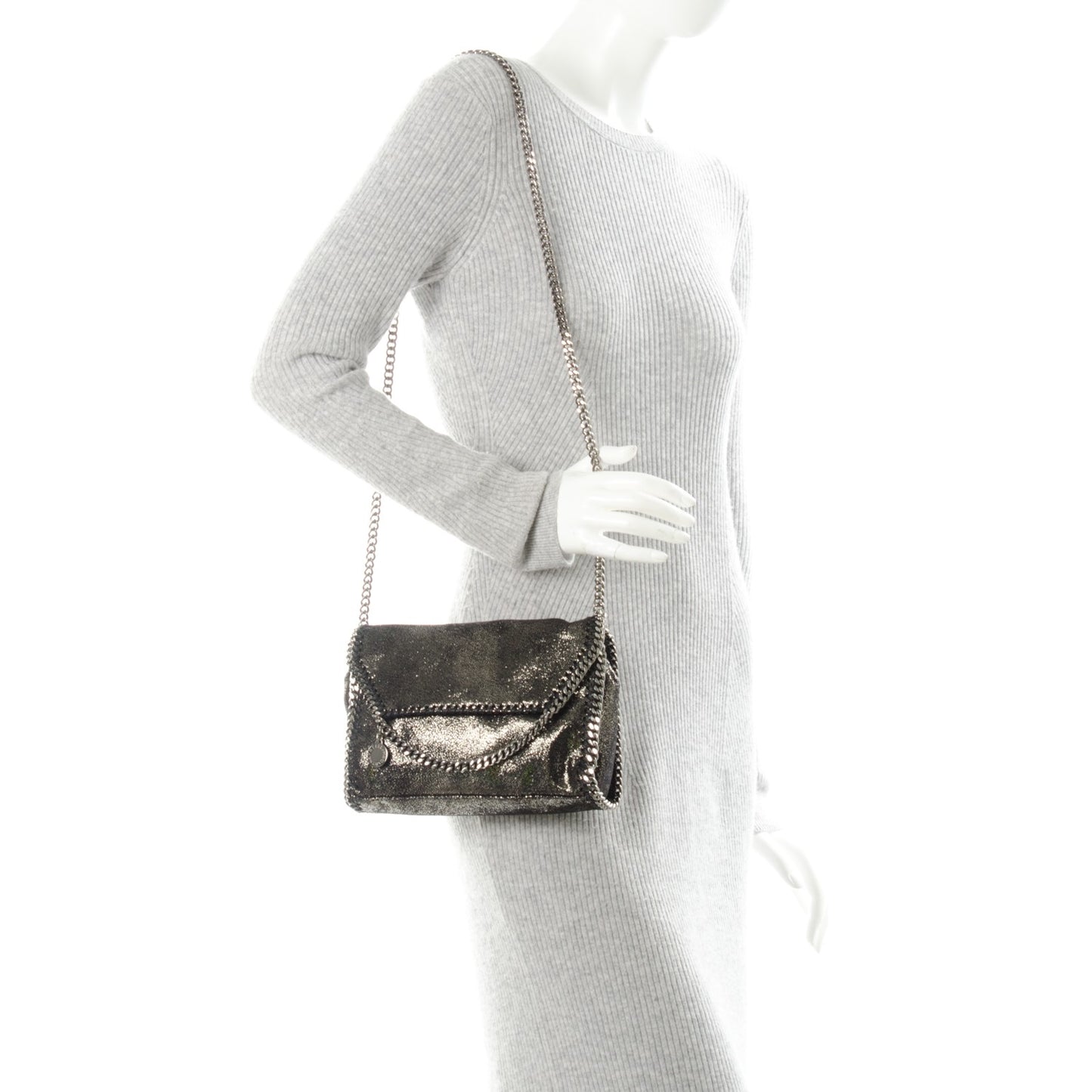 Chamois Shiny Dotted Falabella Crossbody Ruthenium