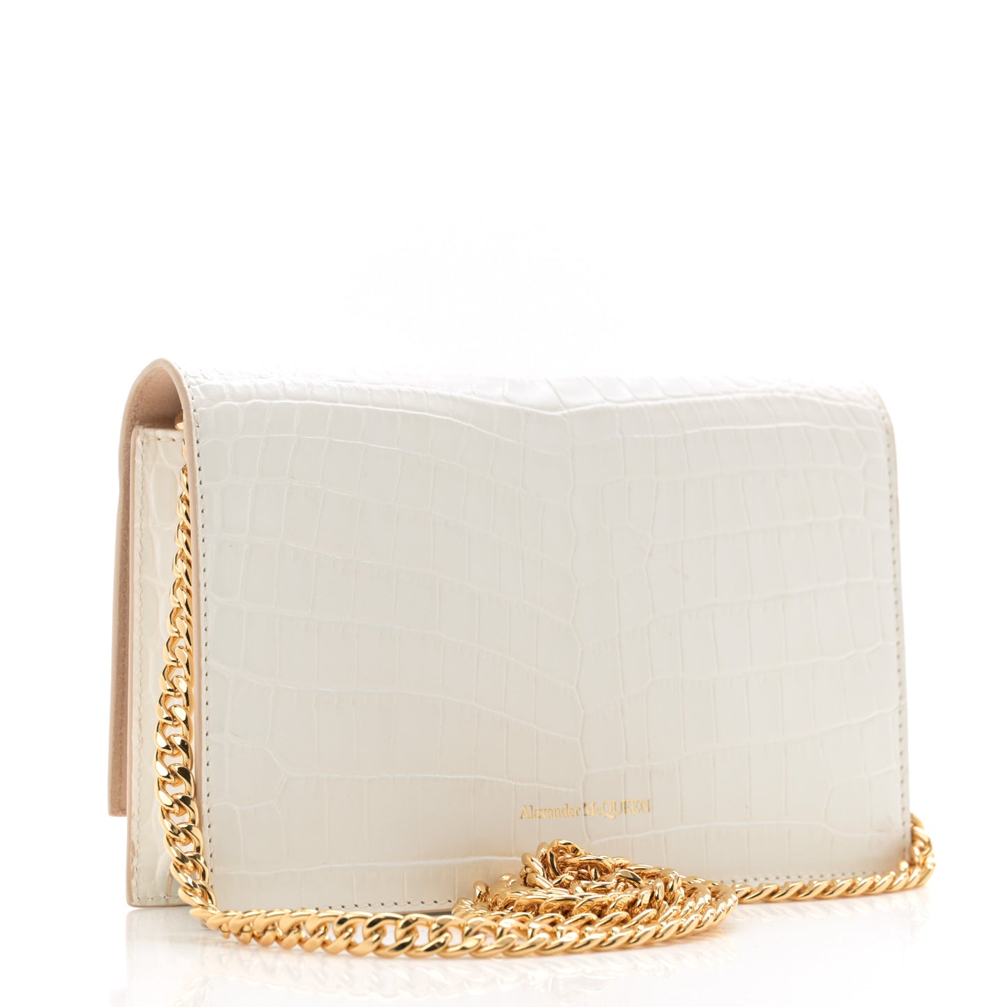 Calfskin Crocodile Embossed Skull Mini Crossbody Bag White