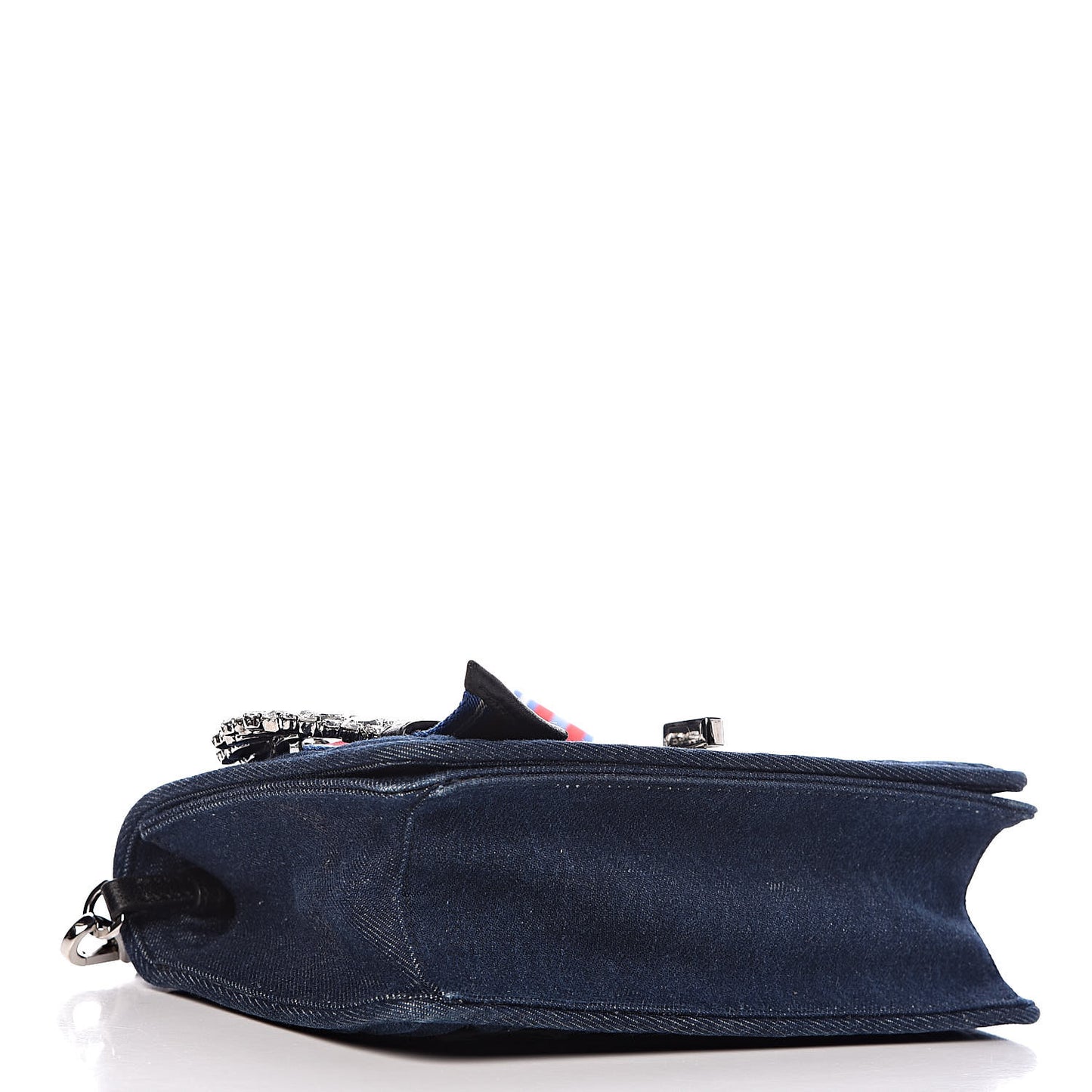 Denim Matelasse Crystal Embellished Shoulder Bag Blue Rosso