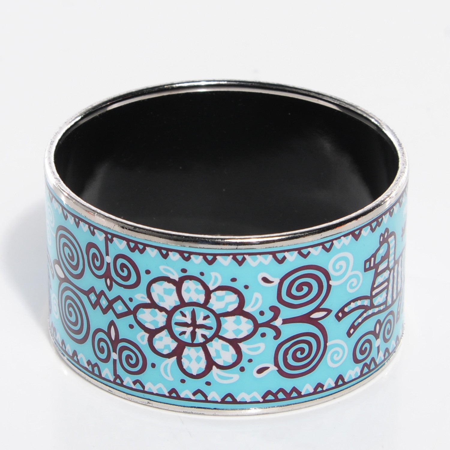 Hermes Enamel Printed Horses Extra Wide Bracelet 65 Aqua 3 of 6