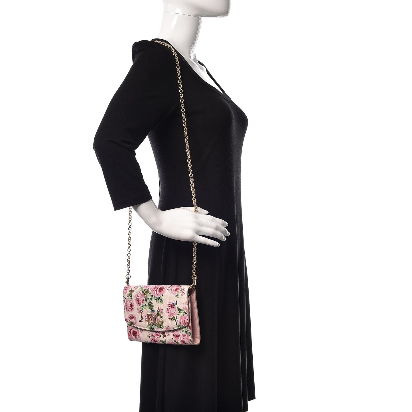 Dauphine Rose Print Wallet On Chain Pink