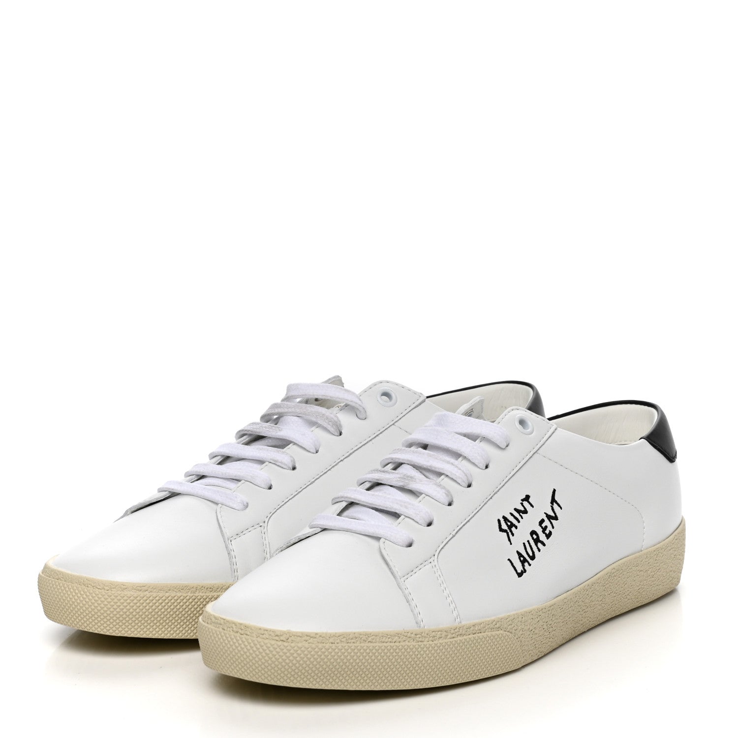 Saint Laurent Calfskin Embroidered Mens Court Classic Sneakers 39 White Black 3 of 10