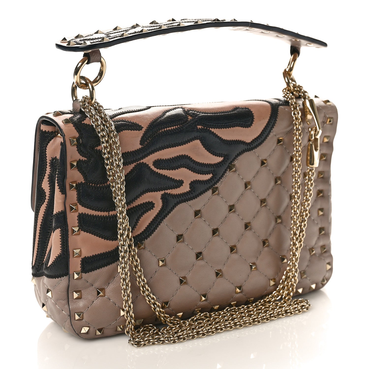 Valentino Garavani Nappa Crystal Tiger Medium Rockstud Spike Shoulder Bag Poudre 2 of 8