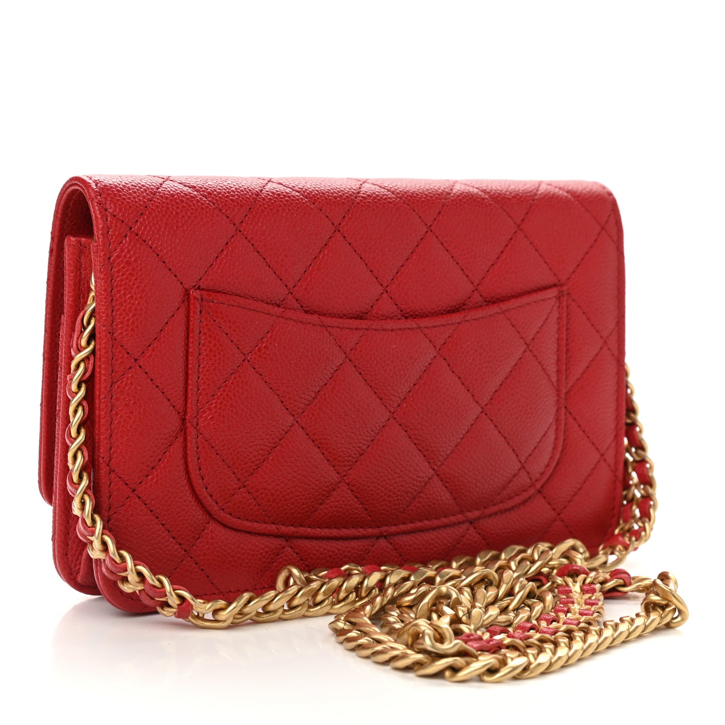 Shiny Caviar Quilted Chain Melody Wallet On Chain WOC Red