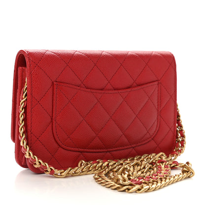 Chanel Shiny Caviar Quilted Chain Melody Wallet On Chain WOC Red 2 of 9