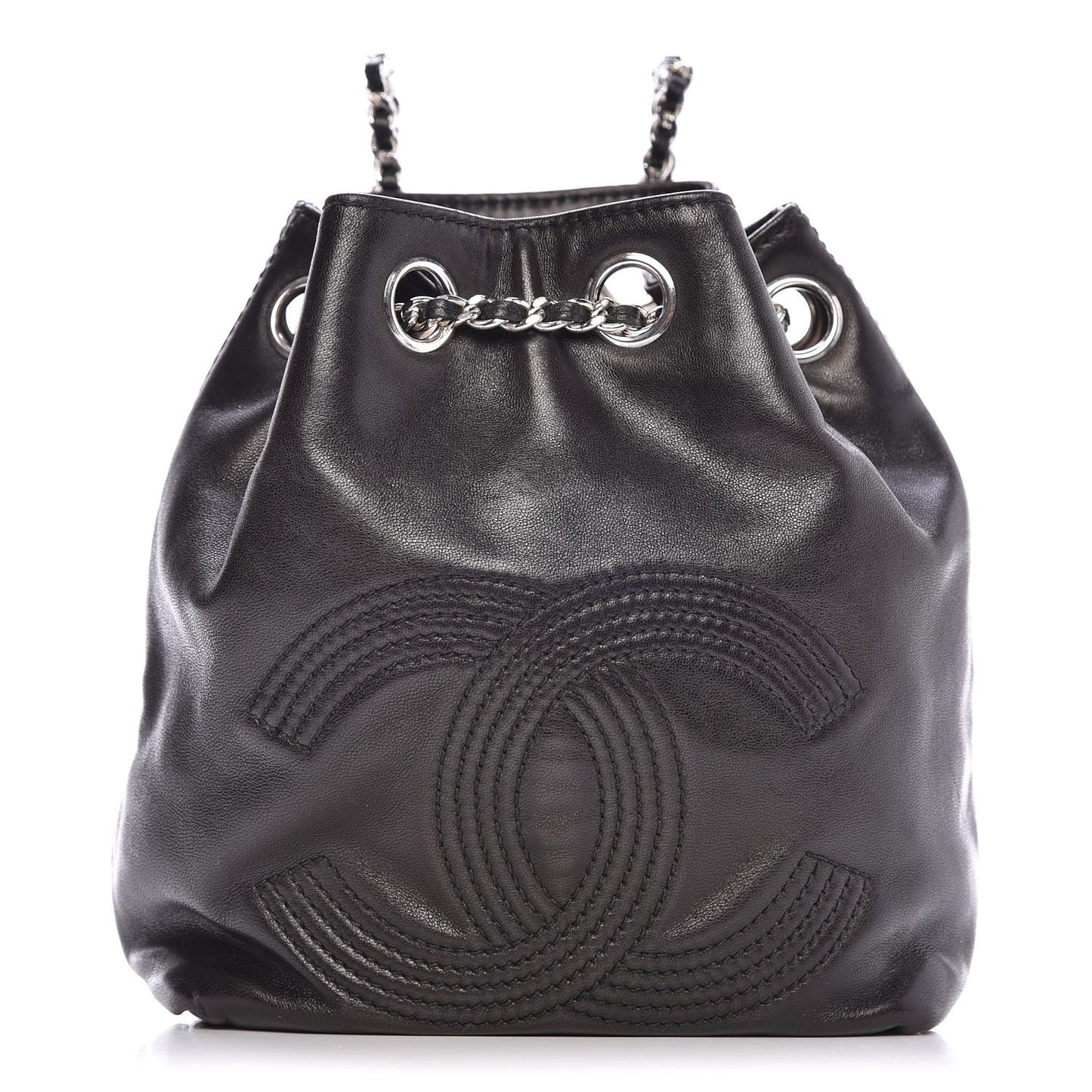 Lambskin CC Drawstring Backpack Black