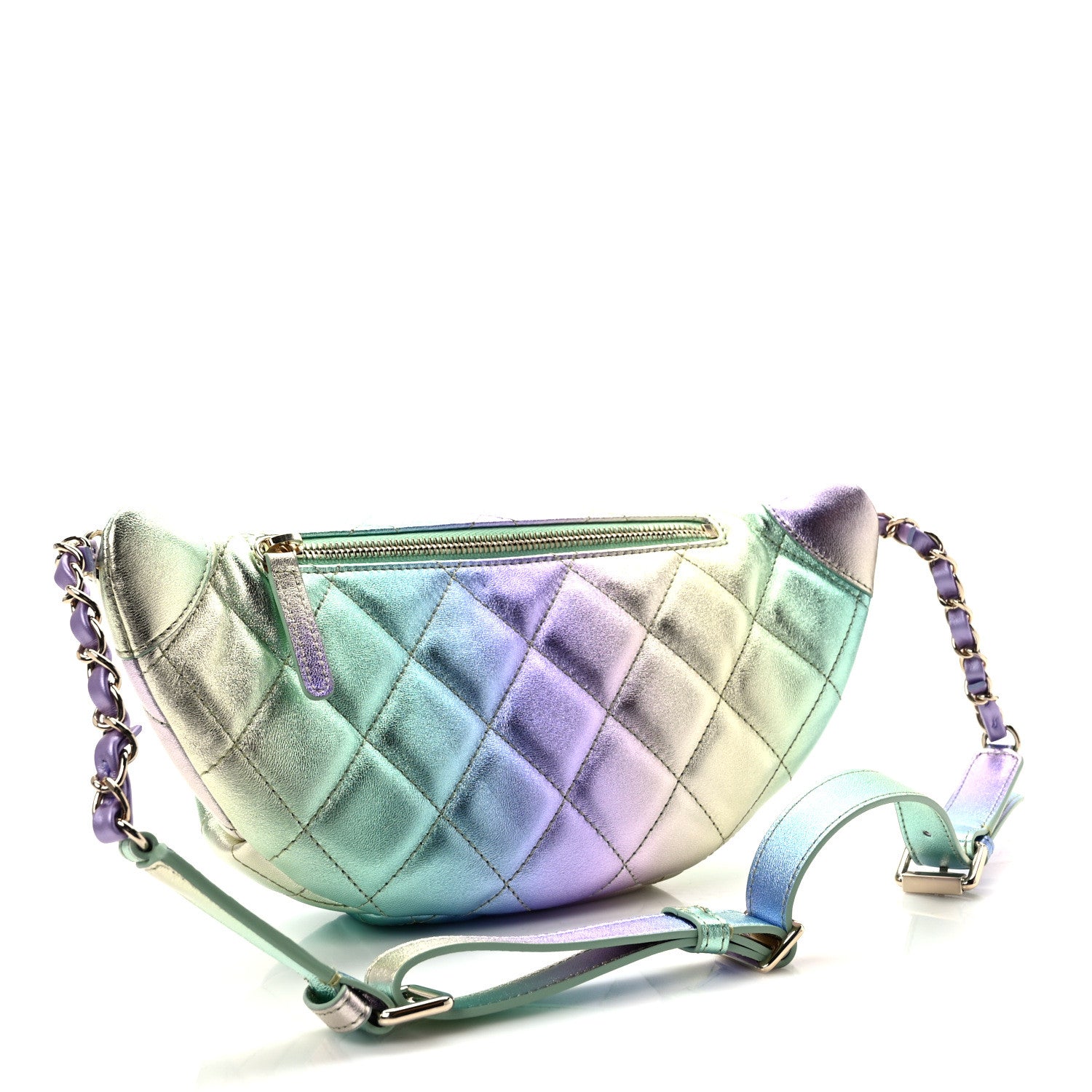 Chanel Gradient Metallic Lambskin Quilted Walking Mood Waist Bag Fanny Pack Pink Purple Green 3 of 10