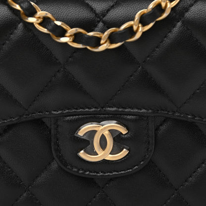 Chanel Lambskin Quilted Top Handle Flap Coin Purse With Chain Black 9 of 12