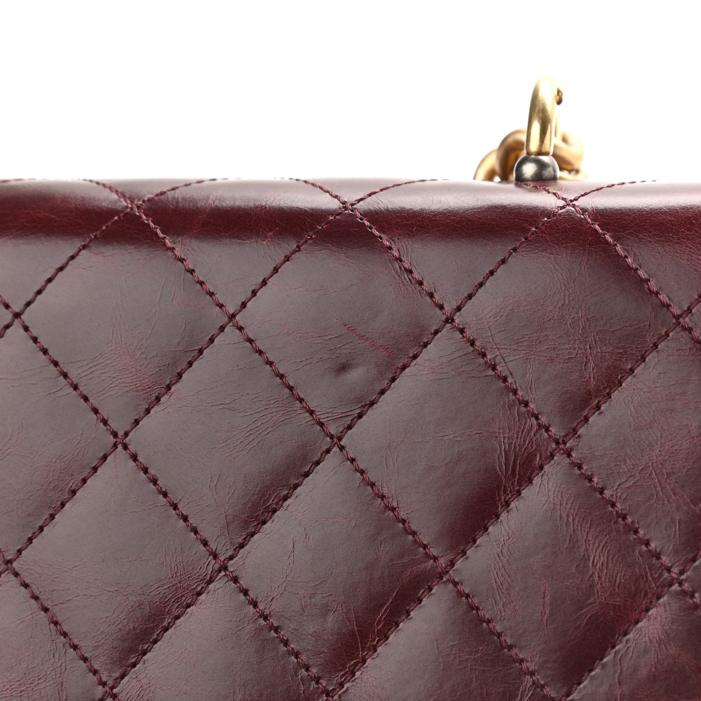 Calfskin Quilted Straight Lined Flap Burgundy