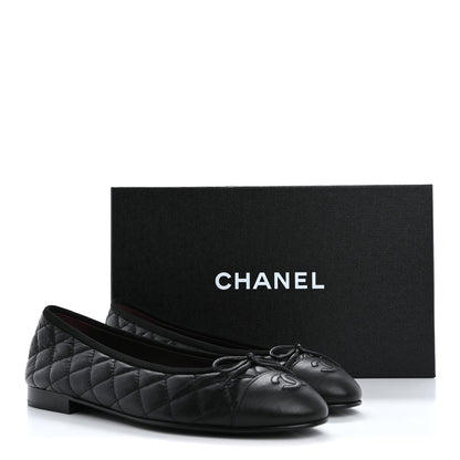 Chanel Aged Calfskin Quilted CC Cap Toe Ballerina Flats 39 Black 10 of 10