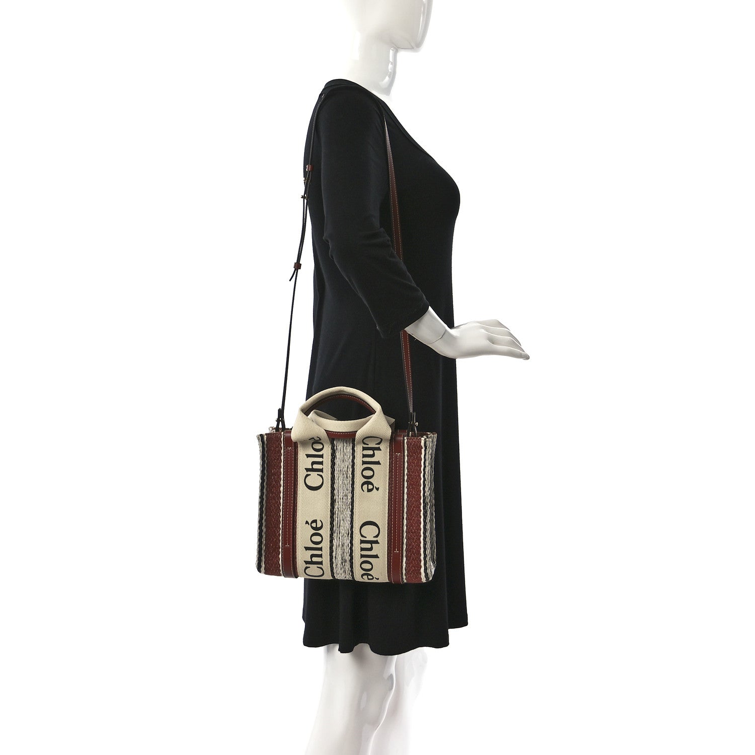 Chloe Cotton Calfskin Small Woody Ribbon Tote Sepia Brown 2 of 14