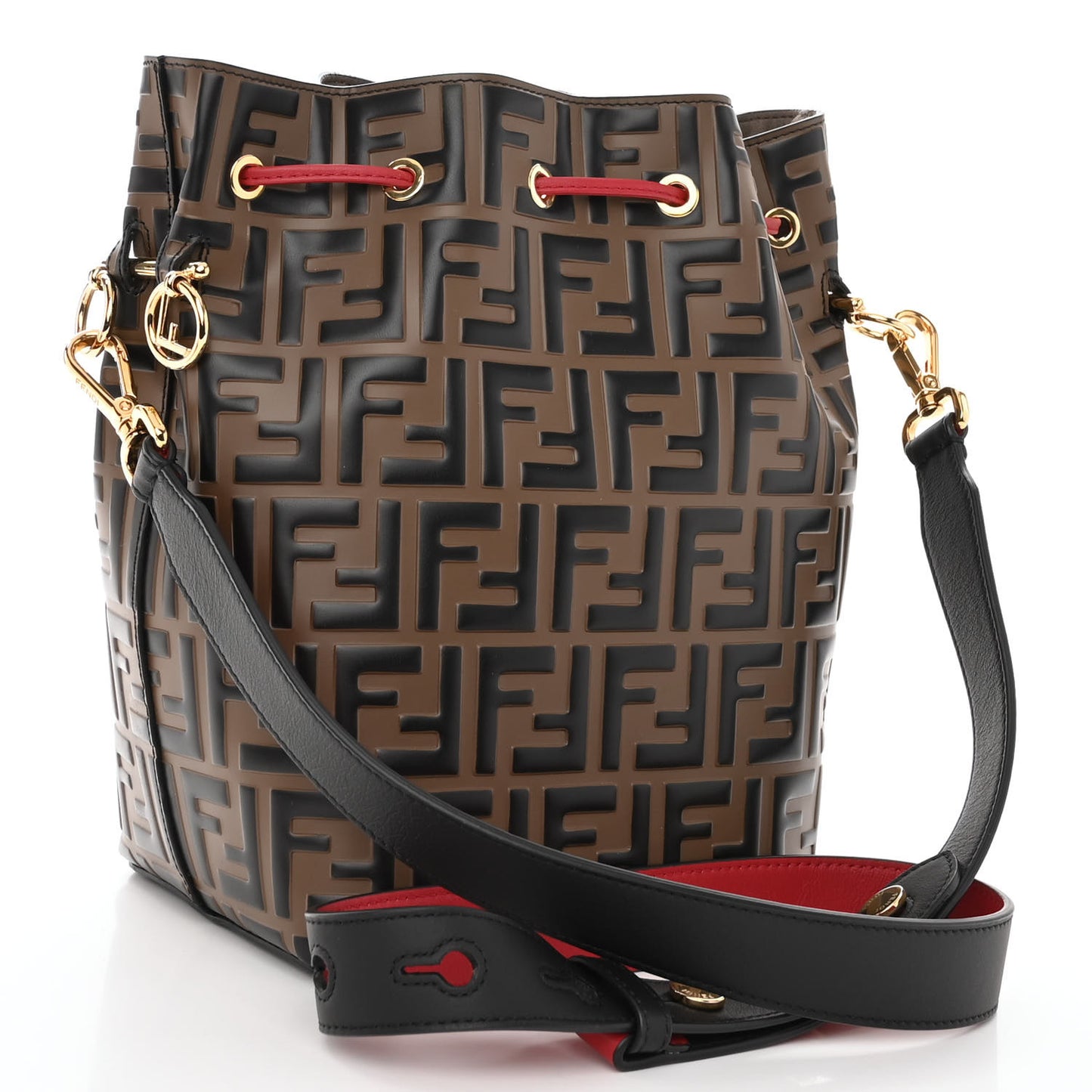 Vitello Grace F is Fendi Bi-Color FF 1974 Embossed Grande Mon Tresor Bucket Bag Maya Black Fragola