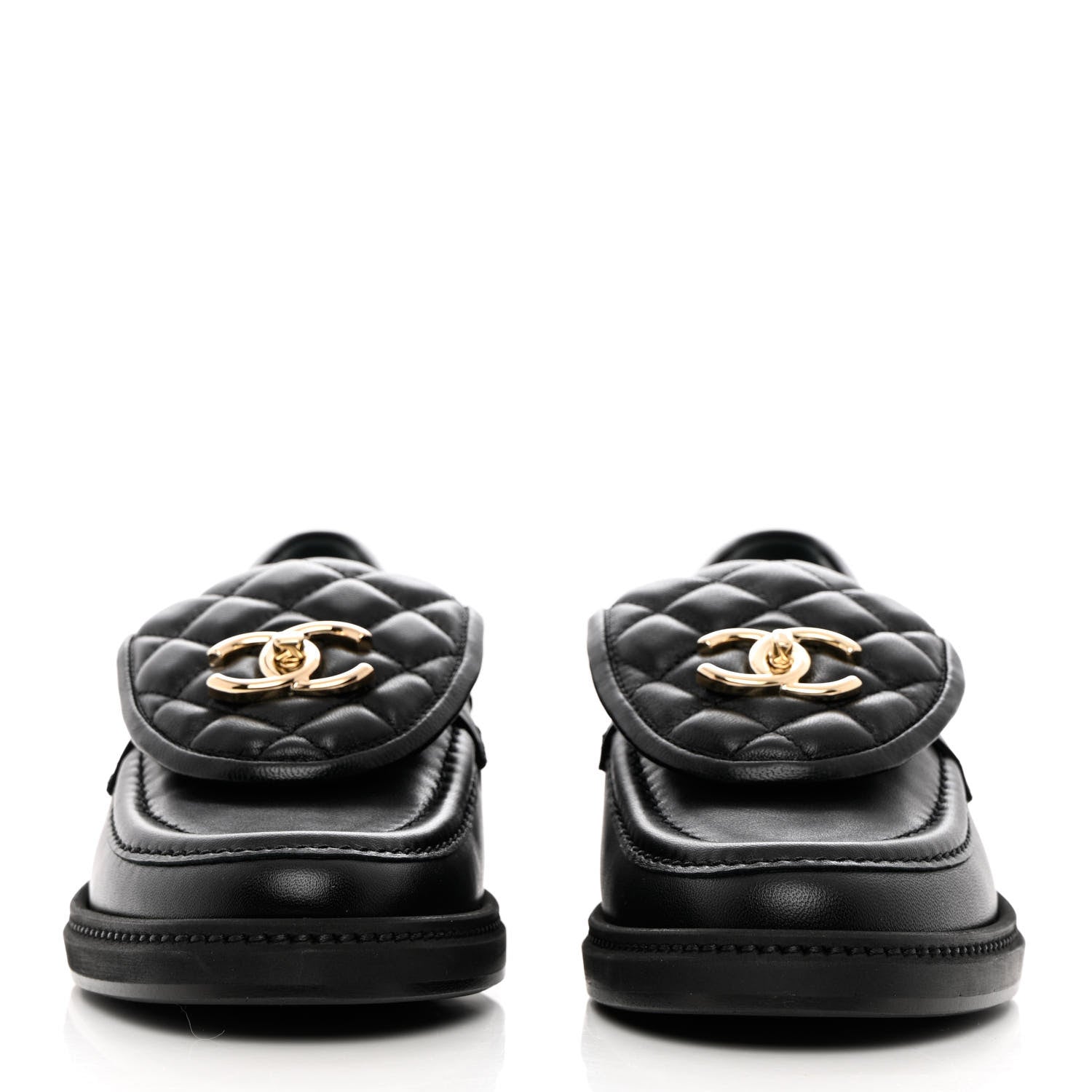 Chanel Lambskin Quilted CC Turnlock Loafers 37.5 Black 2 of 11