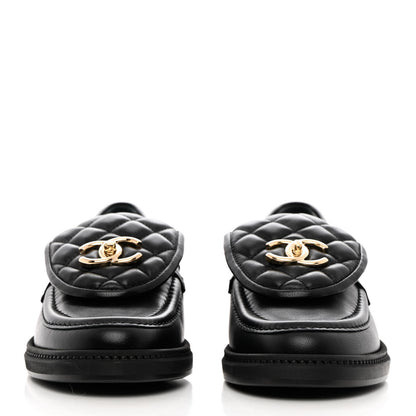 Chanel Lambskin Quilted CC Turnlock Loafers 37.5 Black 2 of 11