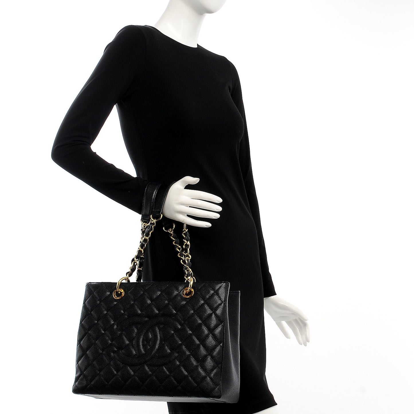 Caviar Quilted Grand Shopping Tote GST Black