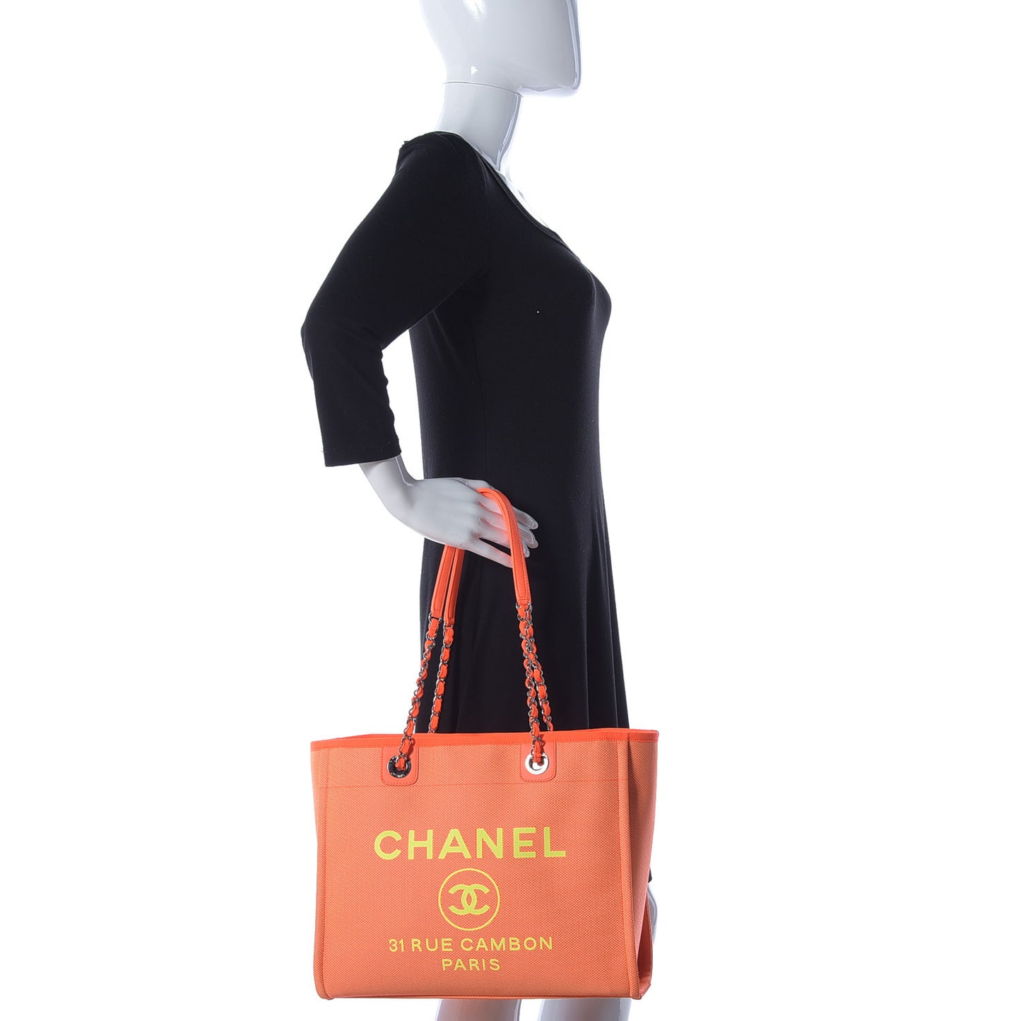 Mixed Fibers Calfskin Small Deauville Tote Orange Yellow