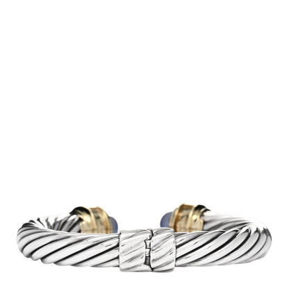 David Yurman Sterling Silver 14K Yellow Gold Chalcedony Iolite 10mm Cable Bracelet 2 of 3