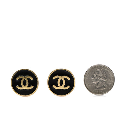 Chanel Enamel CC Clip On Earrings Black Gold 2 of 4