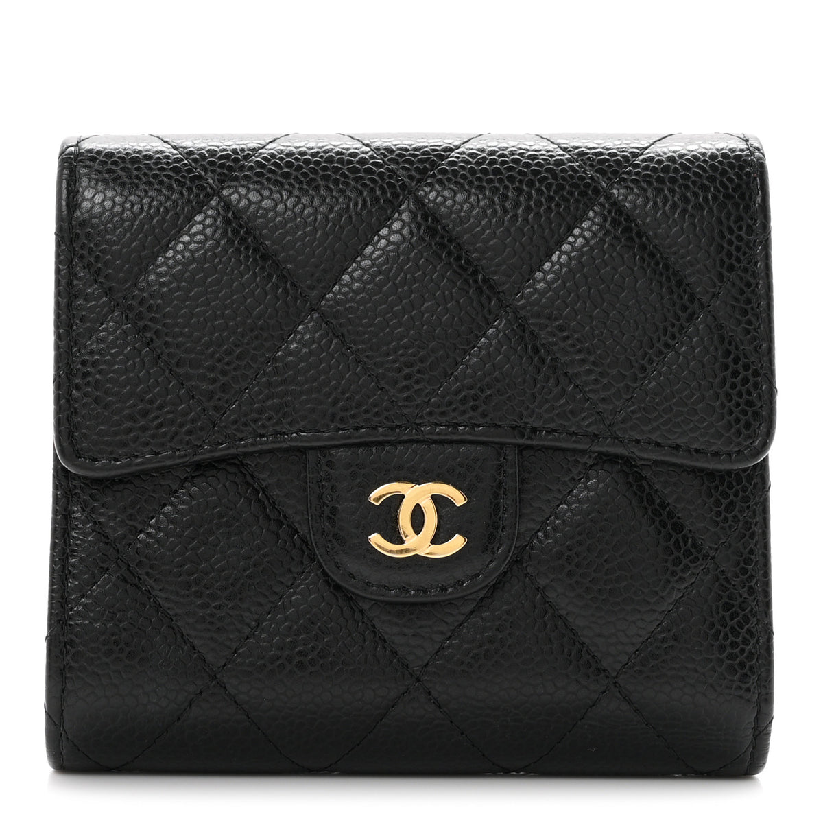 Caviar Quilted Compact Flap Wallet Black