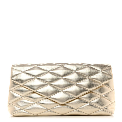 Saint Laurent Metallic Lambskin Quilted Sade Puffer Envelope Clutch Platino 1 of 7