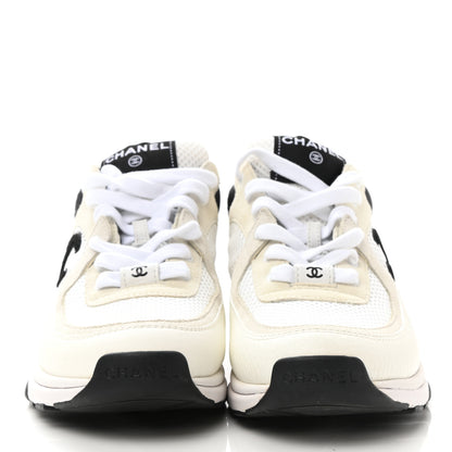 Chanel Mesh Suede Calfskin Grained Calfskin Womens CC Sneakers 37 White Black 2 of 9