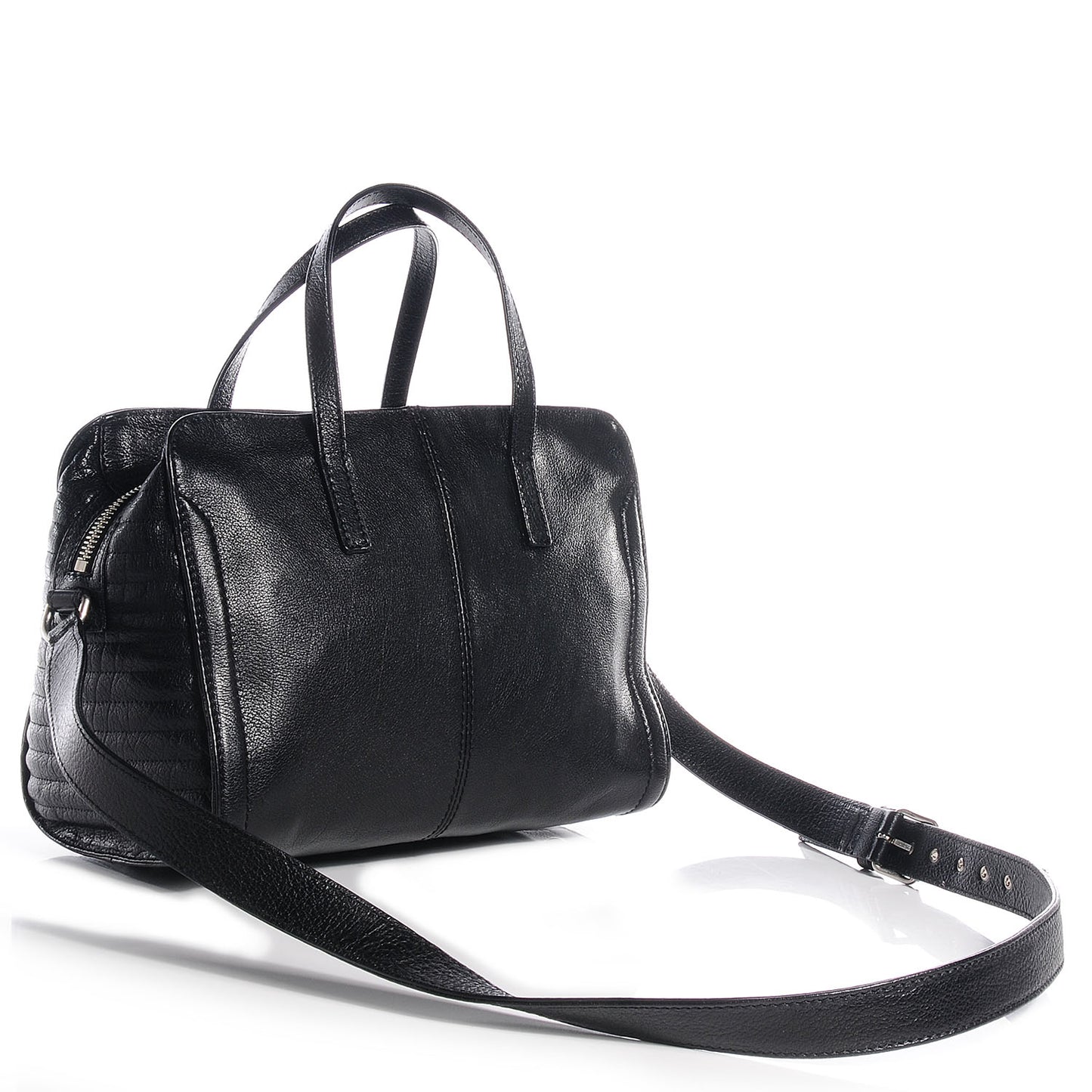 Leather Padlock Zip Around Biker Satchel Black