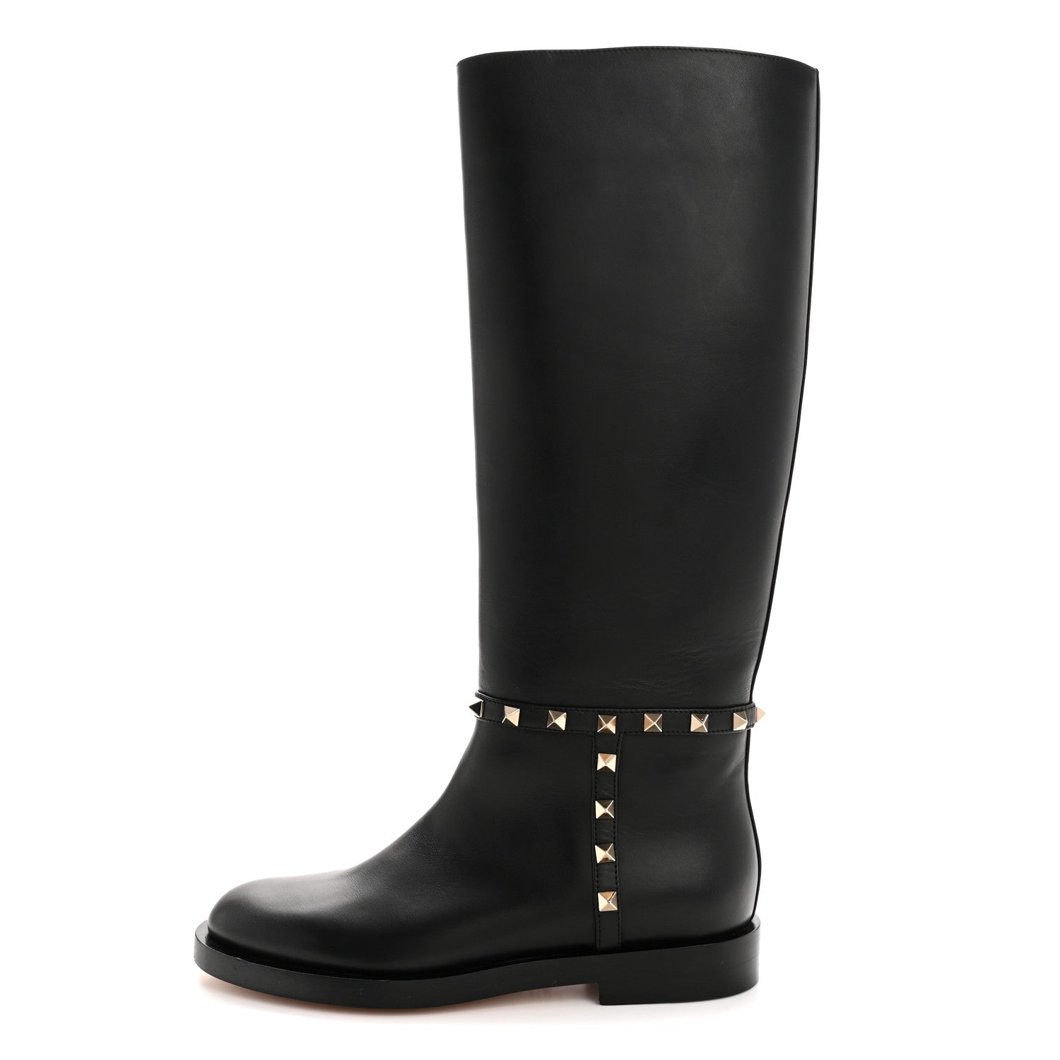 Valentino Garavani Calfskin Rockstud Knee High Flat Boots 36 Black 1 of 10