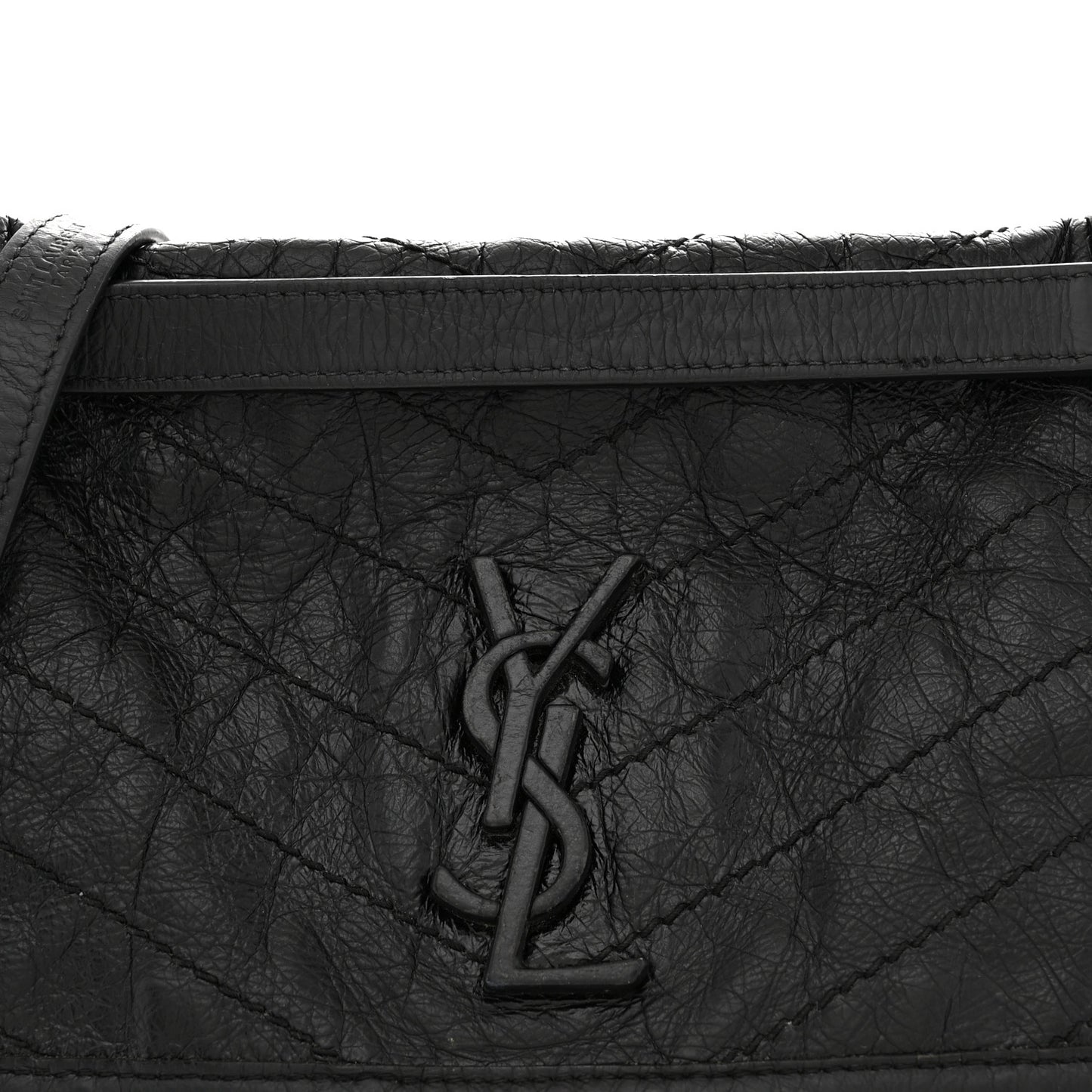 Crinkled Calfskin Matelasse Monogram Medium Niki Chain Satchel Black