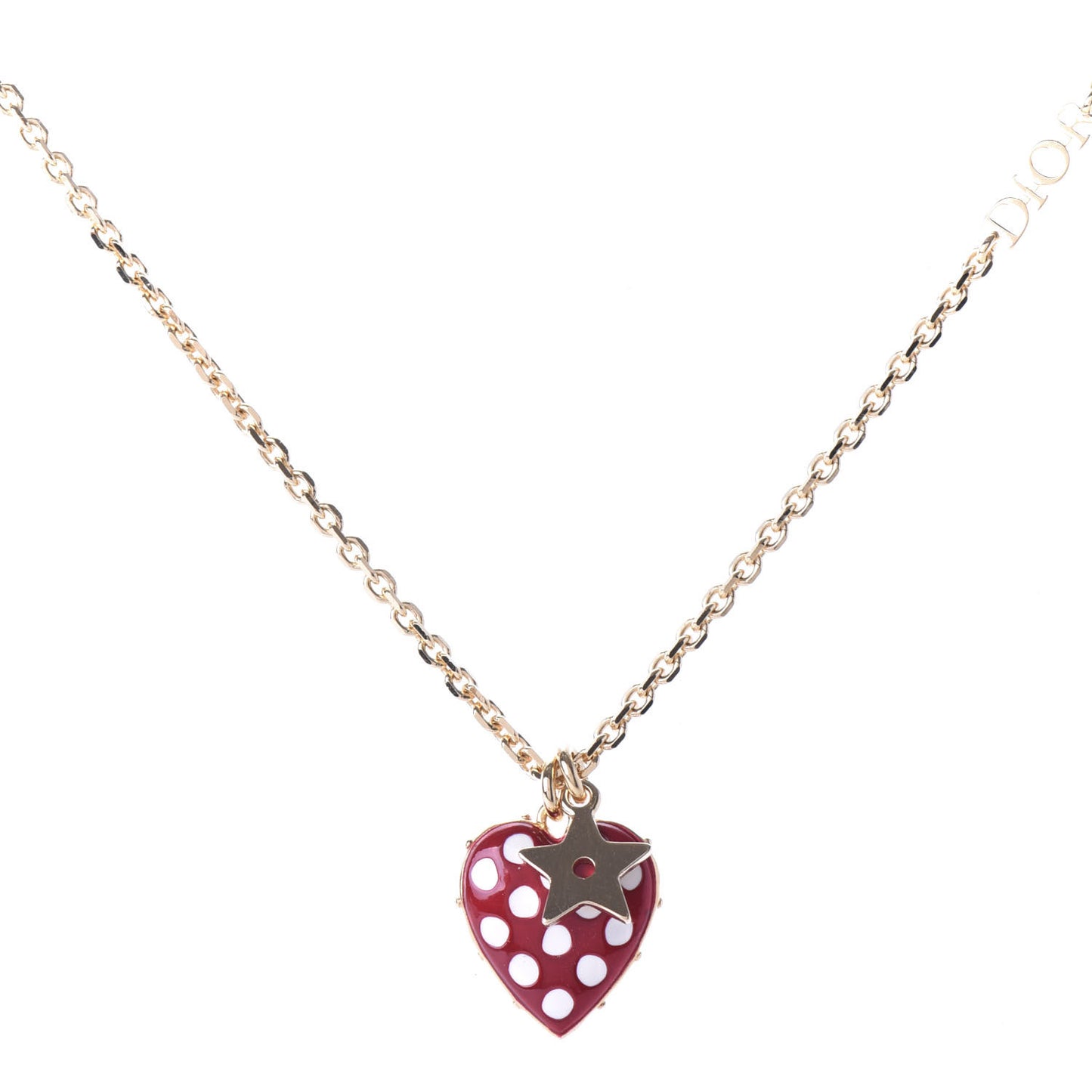 Metal Dioramour Necklace Gold Red