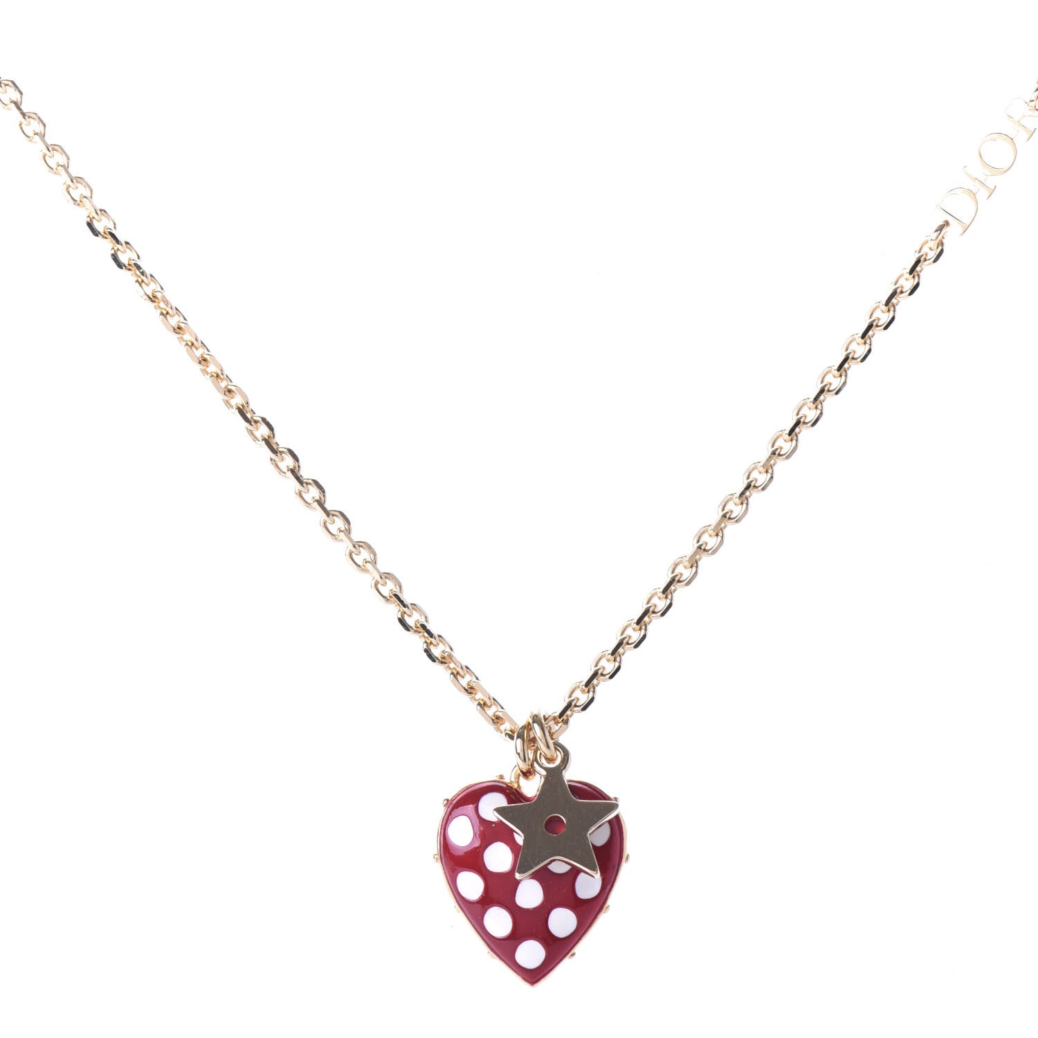 Christian Dior Metal Dioramour Necklace Gold Red 1 of 6