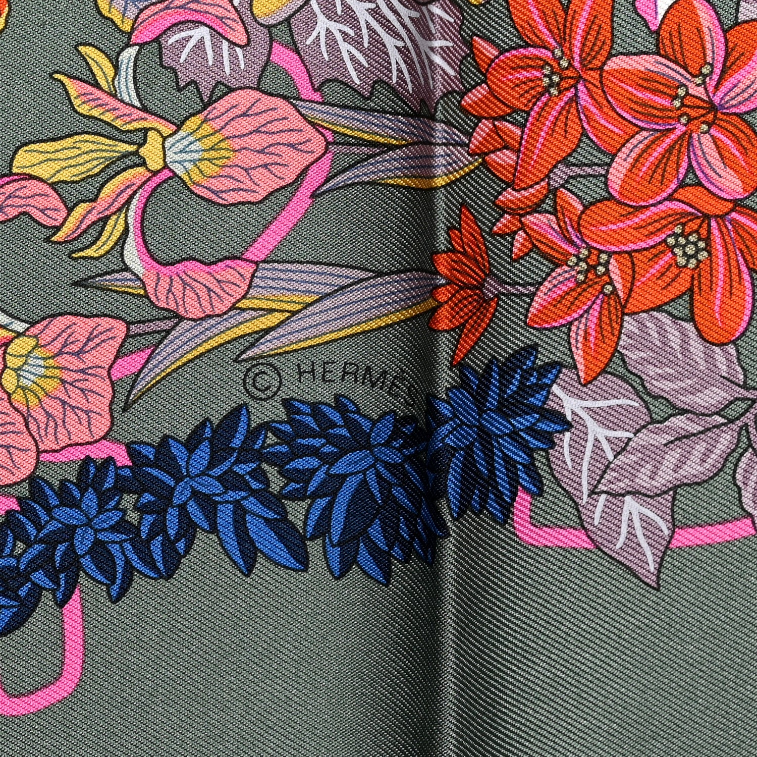 Hermes Silk Planifleurs Scarf 90 Vert Amande Rose Bleu 4 of 5