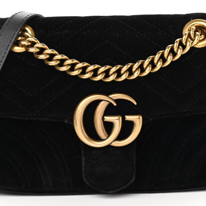 Gucci Velvet Matelasse Mini GG Marmont Shoulder Bag Black 10 of 11