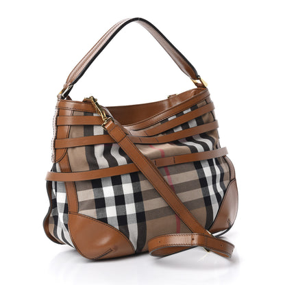 Burberry House Check Bridle Calfskin Small Dutton Hobo Light Tan 4 of 14
