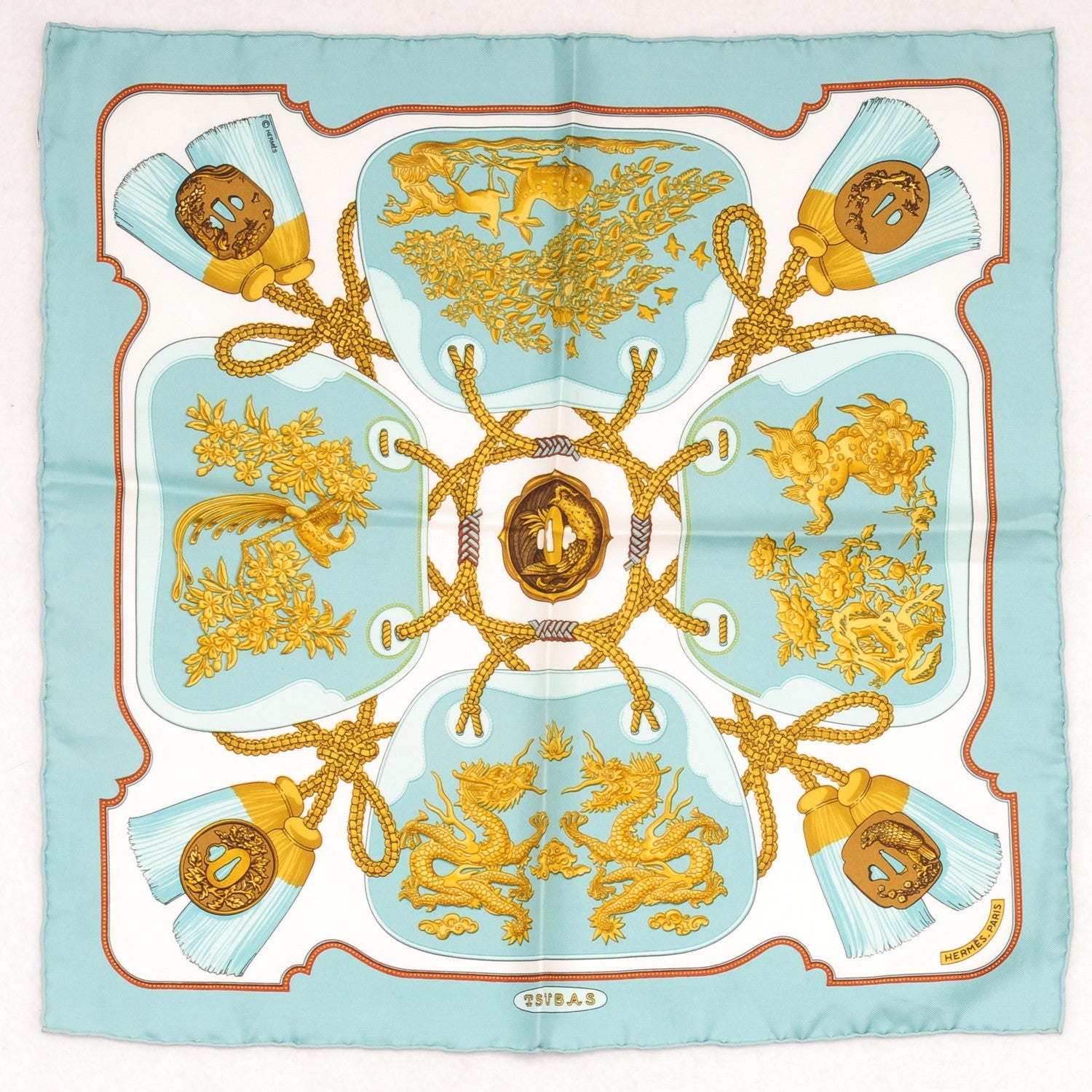 Hermes Silk Twill Tsubas Pocket Square Scarf 2 of 9