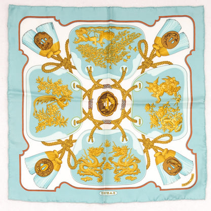 Hermes Silk Twill Tsubas Pocket Square Scarf 2 of 9