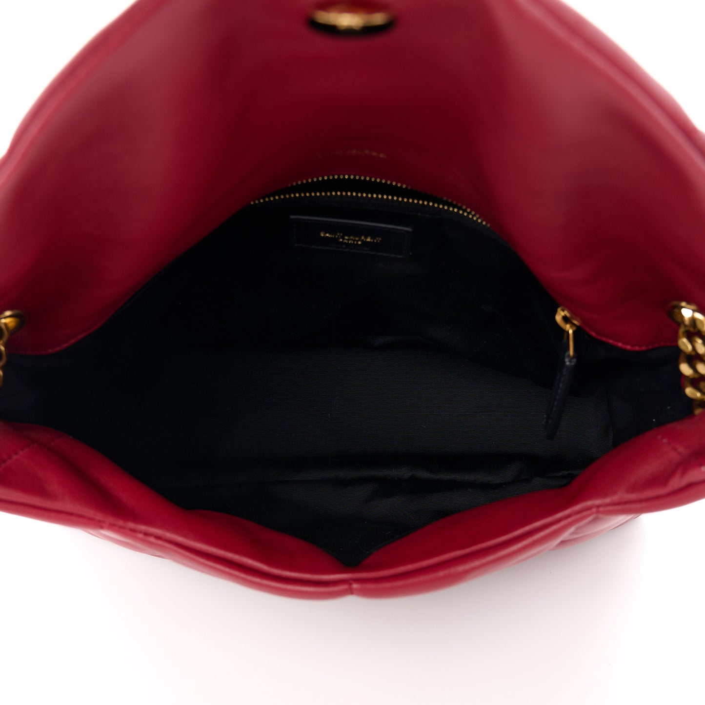 Lambskin Quilted Medium Loulou Puffer Monogram Chain Satchel Opyum Red