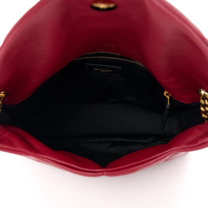 Saint Laurent Lambskin Quilted Medium Loulou Puffer Monogram Chain Satchel Opyum Red 5 of 11