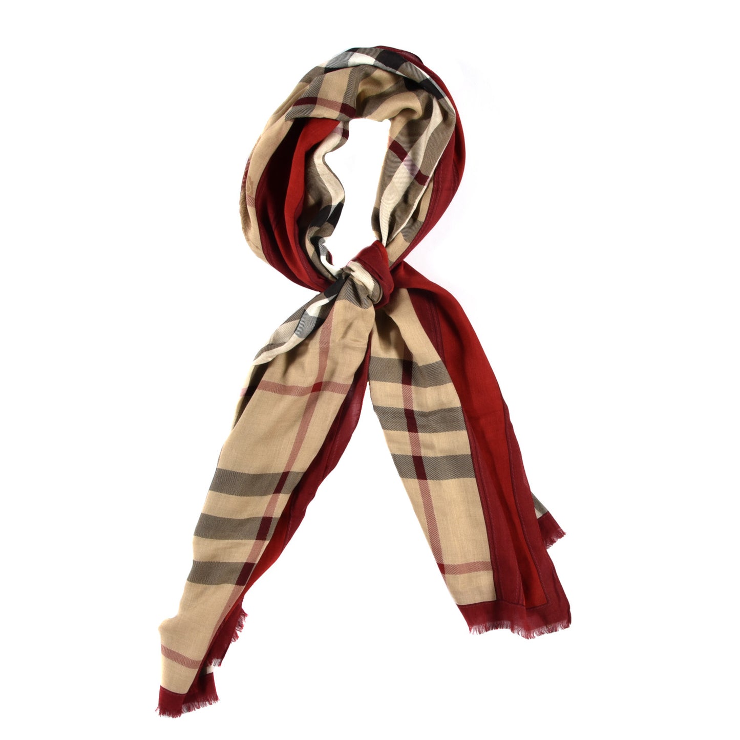 Modal Cashmere Haymarket Check Color Border Scarf Red