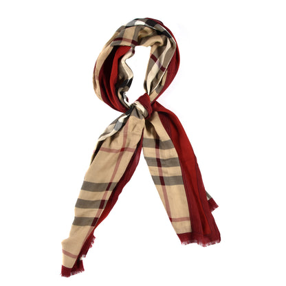 Burberry Modal Cashmere Haymarket Check Color Border Scarf Red 1 of 4