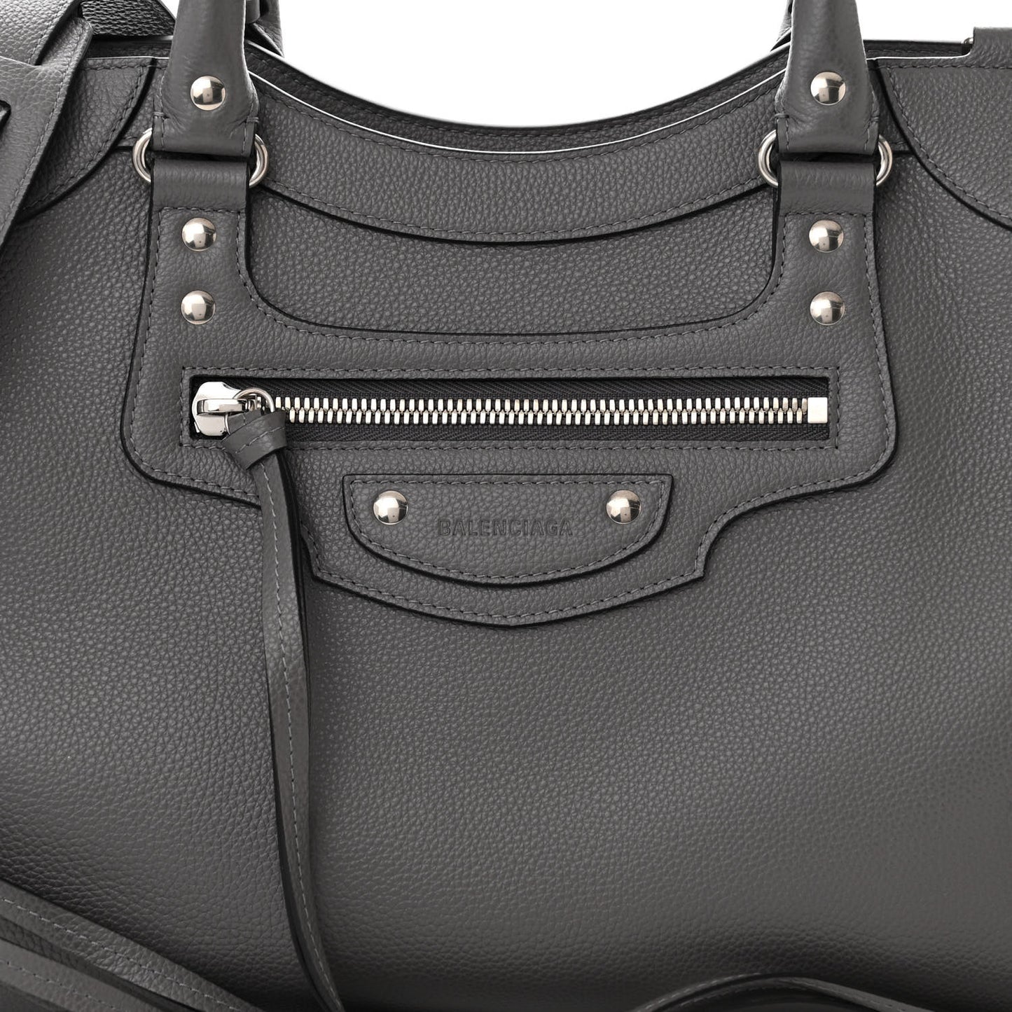 Grained Calfskin Neo Classic Silver Hardware Medium City Dark Grey