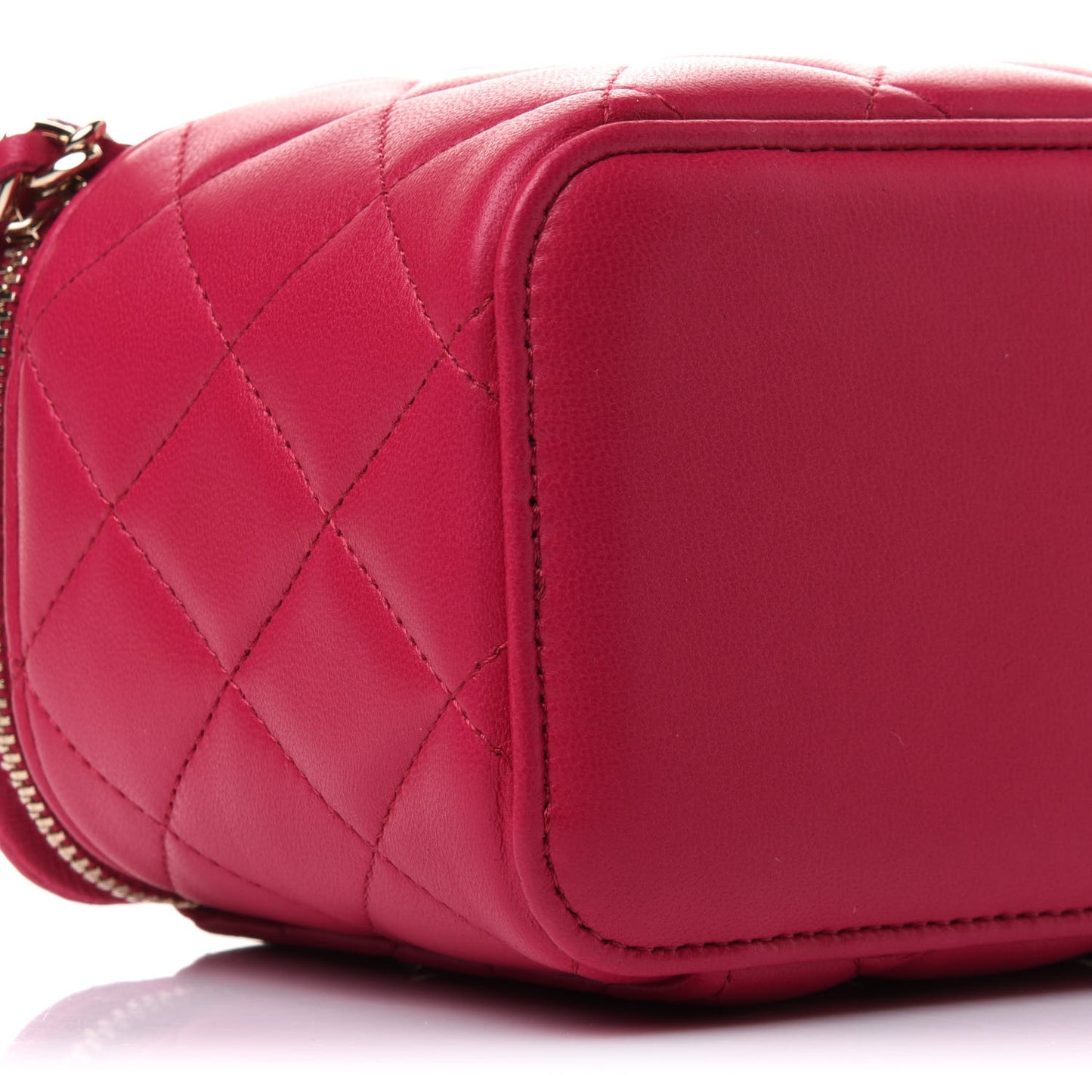 Lambskin Quilted Small Top Handle Vanity Case With Chain Dark Pink